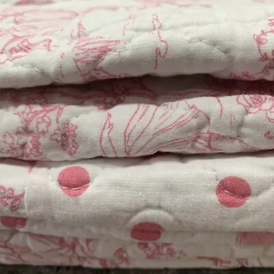 Luxury Cotton Quilted Blanket Throw Bed Throw Toile Pink Polka Dot Border  • £29.95