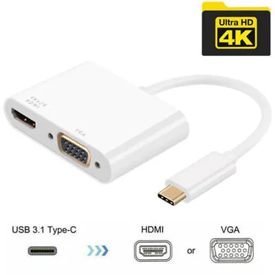 $9.99 • Buy USB 3.1 Type C To HDMI VGA 4K Adapter Cable Multiport Converter For Macbook Pro