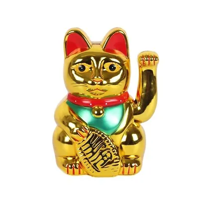 Gold 6 Inch Money Cat Waving Arm Japanese Maneki Lucky Neko Cat Good Fortune • £14