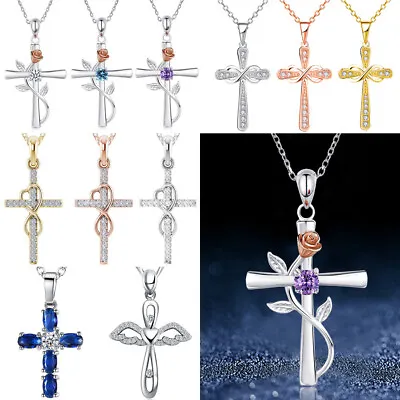 $2.19 • Buy Wholesale Silver Gold Plated Cross Pendant Necklace Clavicle Chain Women Jewelry