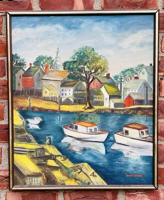 1939 Rockport Fishing Boats Painting. Gloucester MA Artist Doris Grasso. Signed • $487.50