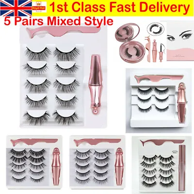 Waterproof Magnetic Eyeliner With Eyelashes And Tweezer 5 Pairs Set Long Lashes • £8.39