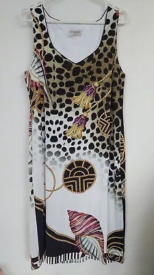 Feraud Leopard Print And Chain Pattern Sleeveless Dress Women's Size 18 • £30