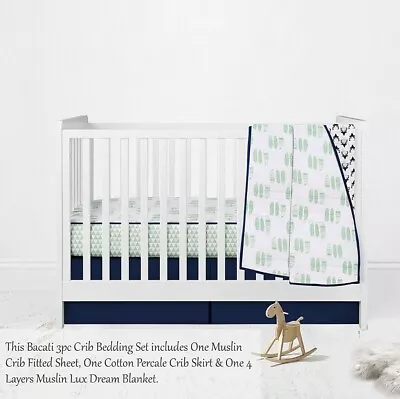 Bacati Cotton Muslin 3pc Crib Bedding Set 4 Layered Blanket Deer Feathers NWT • $39.50