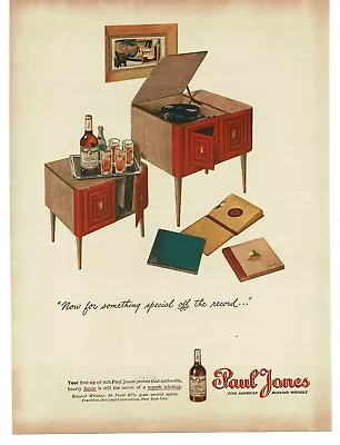 1945 Paul Jones Whiskey MCM Danish Furniture Phonograph Cabinet Vintage Print Ad • $15.30