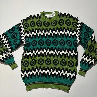Vintage Knit Sweater Abstract Zigzag Sahara Club Sz L Cotton Ramey Blend Knit • $7.99