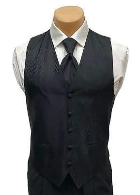 Men's Cardi Collection Black Tuxedo Vest & Tie Fullback Wedding Groom Cruise  • $14.98