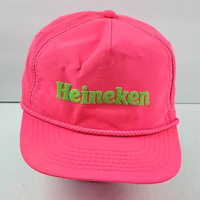 Heineken Vintage Snapback Hat Pink Beer Neon Baseball Cap • $10.39