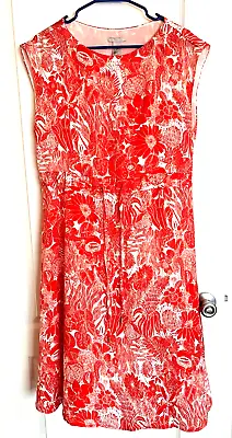H M H&M Salmon Floral Lightweight Silky Cap Sleeve Dress Sz 4 • $28