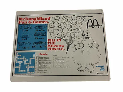 Vintage McDonald’s McDonaldland Tray Liner Fun & Games Crossword 1987 • $20