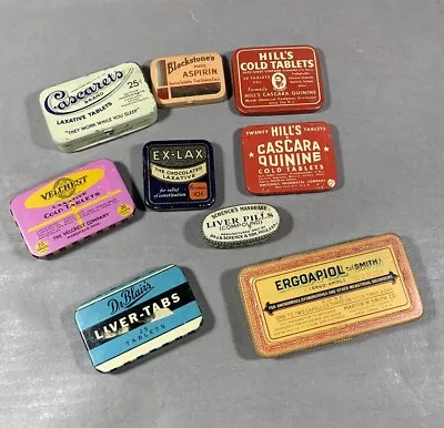 Vintage Tin Medicine Advertising Metal Tins Box Pills Lot Laxative Liver Cold • $29.95