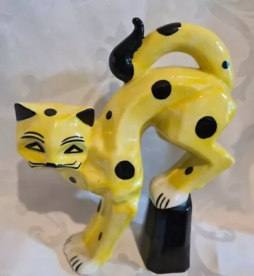 Very RARE Early Lorna Bailey Cat Yellow Polka LEAPING Signed In Black • £70.99
