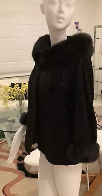 VTG Woman Black Broadtailkaraculreal Fur Jacket BOLERO Mink Collar Cuffs  S-M • $65