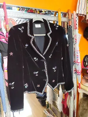 Caroline Charles Designer Velvet  Beaded Jacket Size 10/12 • £150