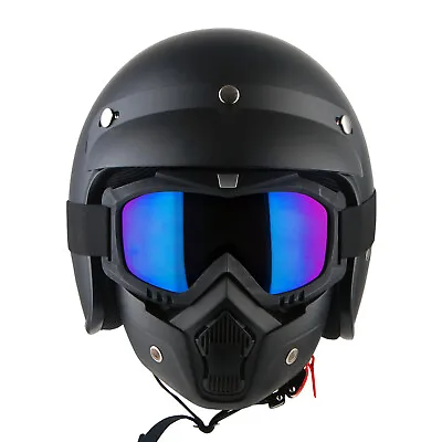 1Storm Motorcycle Half Face Helmet With Peak Visor HKY207  + Black Tinted Goggle • $49.95