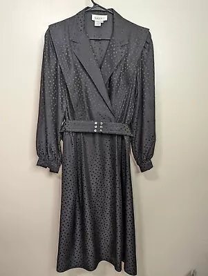 Vintage ARGENTI Black Long Sleeve %100 Silk Print Wrap Dress Size 14 • $35