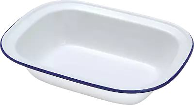 Falcon 18cm Oblong Enamel Pie Dish Non Stick Oven Baking Dish White Blue Rim • £7.29