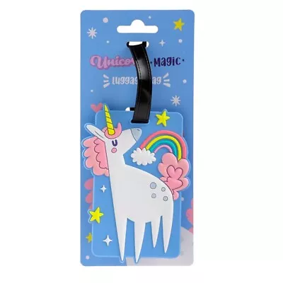 Unicorn Luggage Tag Cute White Unicorn Rainbow Stars PVC  • £3.85