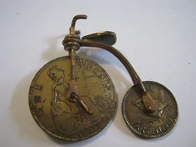 Amazing Miniature Big Wheel Bicycle Made W/ 1915-1941 UK Coins Pedals & Turns • $49.99