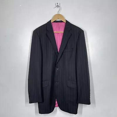 Holland Esquire Suit Jacket Mens 40  Black Pink Pinstripe Wool Blazer Single • £64.99