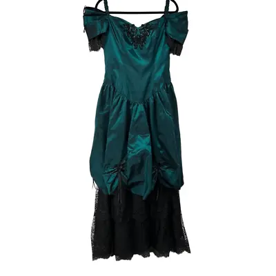 Alfred Angelo 80’s Teal Black Lace Flounced Elegant Formal Dress Women’s Costume • $139.30