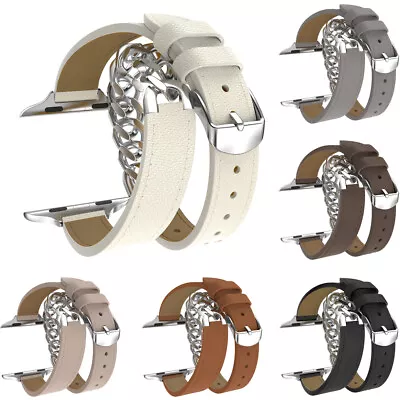 $19.65 • Buy Double Tour Leather Chain Bracelet Band Strap For Apple Watch Ultra 8 7 6 5 4 SE