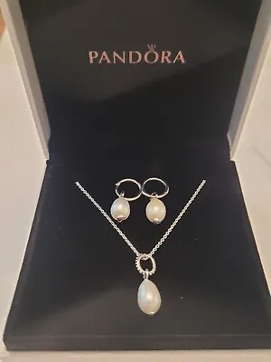 Pandora Freshwater Cultured Baroque Pearl Necklace Earrings With Box And Bag • £69.99