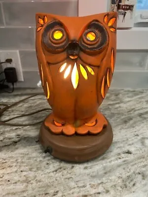 Orange Ceramic Owl Lamp MCM Works Vintage • $59
