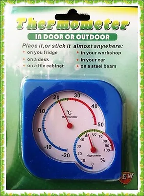 £3.25 • Buy Blue Thermometer & Hygrometer Square Dial Indoor Outdoor Work Home Garage Fridge