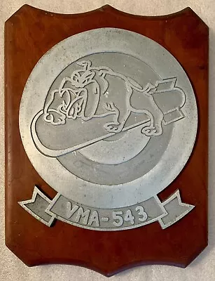 Vintage US Marine Corps (USMC) VMA-543 Night Hawks White Metal & Wood Plaque • $20