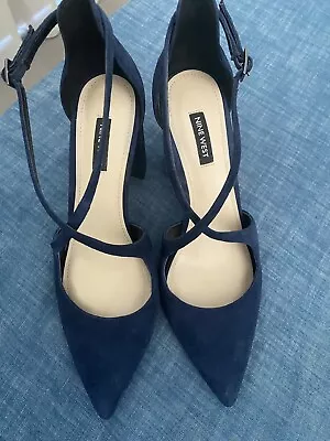 Nine West AU 9.5 Dark Blue Suede Ankle Strap High Heels • $30