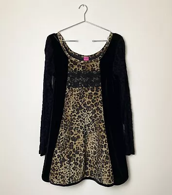 [ SAVE THE QUEEN ] Leopard Mesh Sheer Velvet Panel Dress Size XXL MADE IN ITALY • $129.95