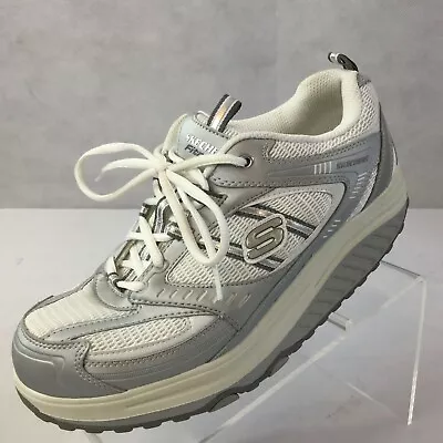 Skechers SHAPE-UPS Sz 9.5 Sneakers Silver Fitness Leather Lace Up Walking Shoes  • $22.49