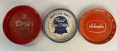 Vintage COORS SCHAEFER PABST BLUE RIBBON Round Beer Serving Tray Lot Of 3 • $37.99
