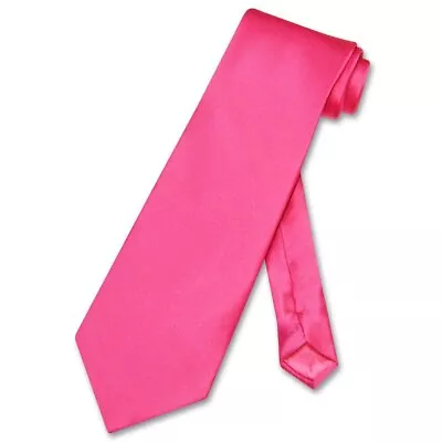 Biagio 100% SILK NeckTie EXTRA LONG Solid HOT PINK FUCHSIA Color Mens Neck Tie • $18.95