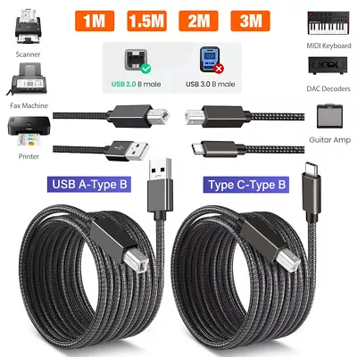 USB Type B 2.0 Printer Cable For Yamaha Casio Digital Piano DJ MIDI Controllers • £5.03