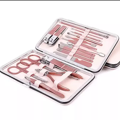 Professional Portable Pink Leather Travel Case Nail Clippers Manicure Set 18 Pcs • $12.99