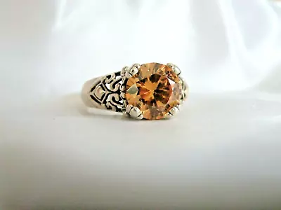 Vintage Sterling Silver 925 Rainbow Champagne CZ Filigree Ring Size 9 • $39.99