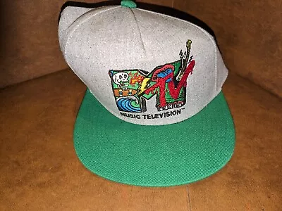 New MTV SNAPBACK HAT Heather Gray Green Flat Bill Retro 90s Tv Music • $14.99