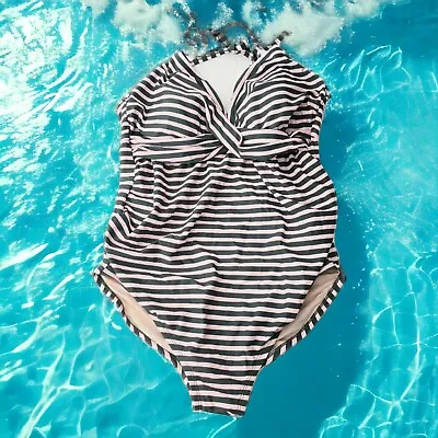 Women’s Isabel Maternity Striped Swimsuit-Size D/DD-L Pink Dark Gray  • $10