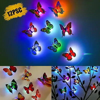 12PCs 3D Butterfly LED Wall Stickers Glowing Bedroom DIY Home Decor Night Lights • $8.99