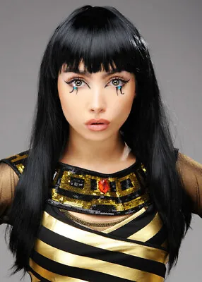 Womens Long Black Cleopatra Style Wig • £18.99