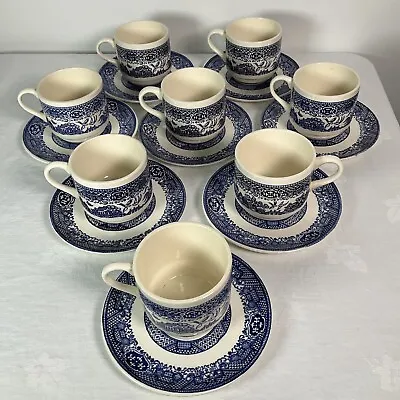 Set 8 Cups And Saucers Blue Willow Marked USA • $15
