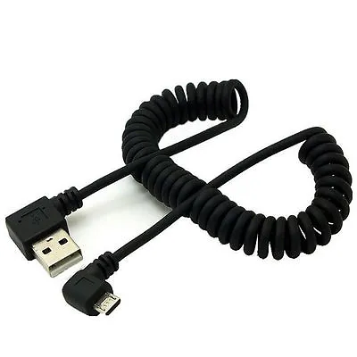 90° Left Angle USB2.0 Male To Left Micro 5pin Male Coiled Data Sync Charge Cable • £6.95