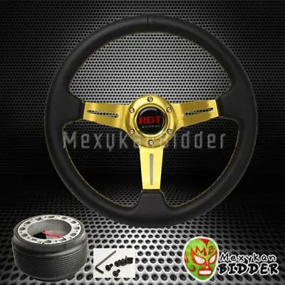 330mm Gold 2  Deep Dish PVC Steering Wheel &Hub Adapter W/Horn Integra 90-93 DA • $57.49