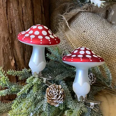 £6.99 • Buy 1x Glass Toadstool Clip On Christmas Tree Decoration Gisela Graham Mushroom Red