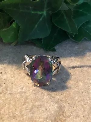 STERLING SILVER Large Mystic Topaz Ring 8.8 Grams SZ 7.75 Stunning! • $69.99