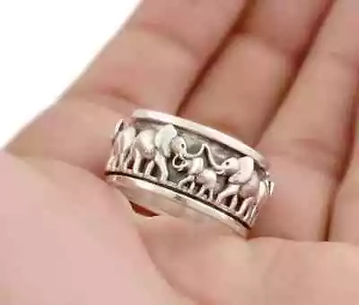 $28.93 • Buy Elephants Ring 925 Sterling Silver Spinner Ring Statement Anxiety Ring For Woman