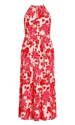 City Chic Plus Size S / 16 Scarlet Dress Floral Maxi Long Waist Tie Pink Red • $43.99