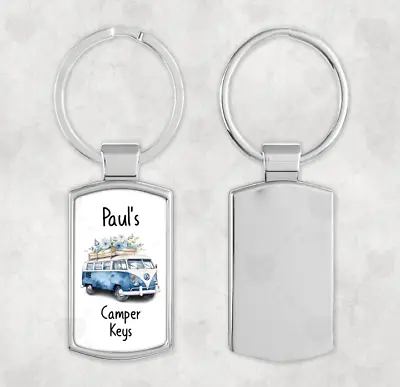 Personalised Camper Van VW Key Ring Chrome Metal Keyring Gift Present Boxed • £5.99